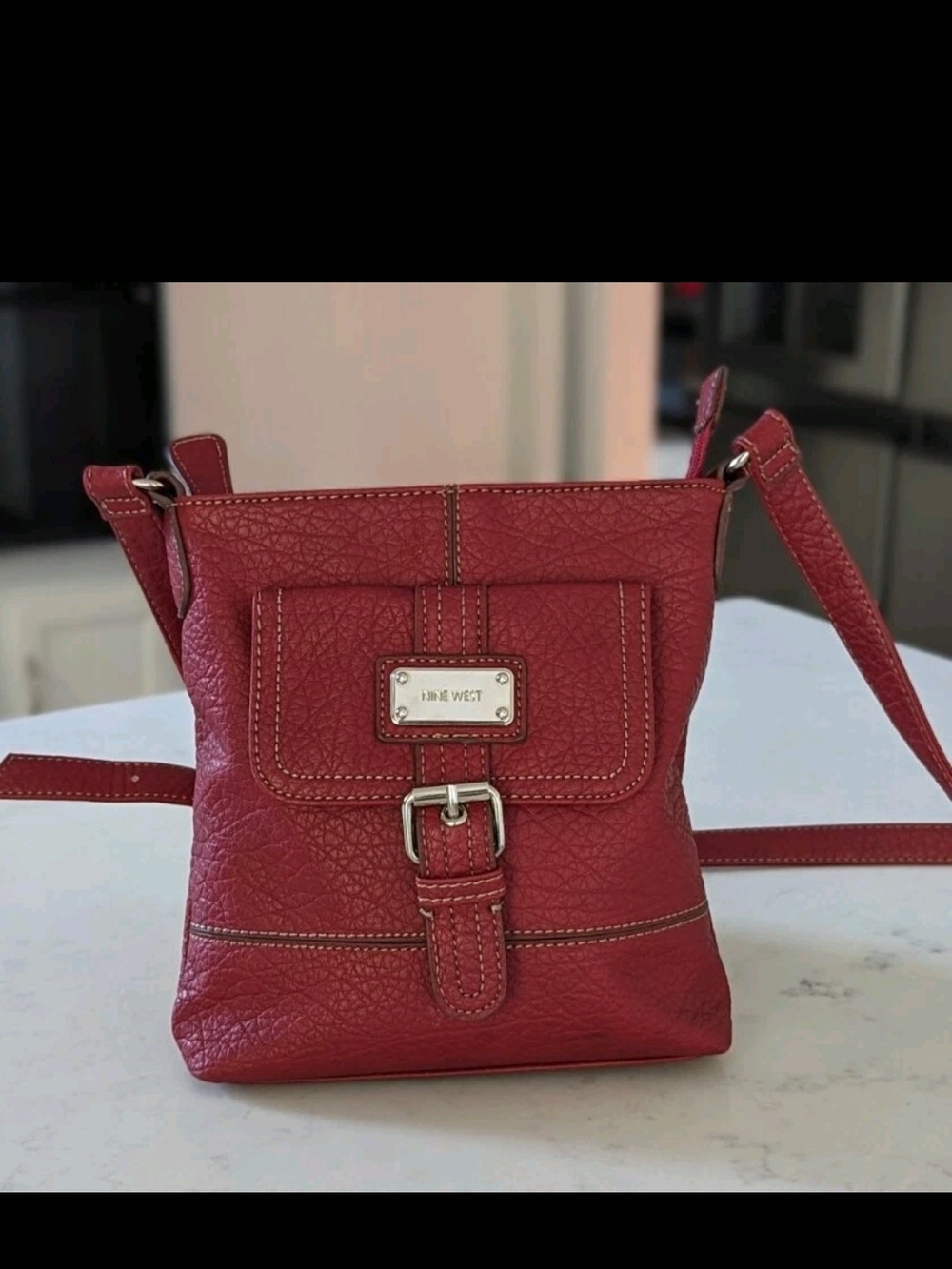 Nine West Red Faux Leather Crossbody Purse - Pebbled Leather Look